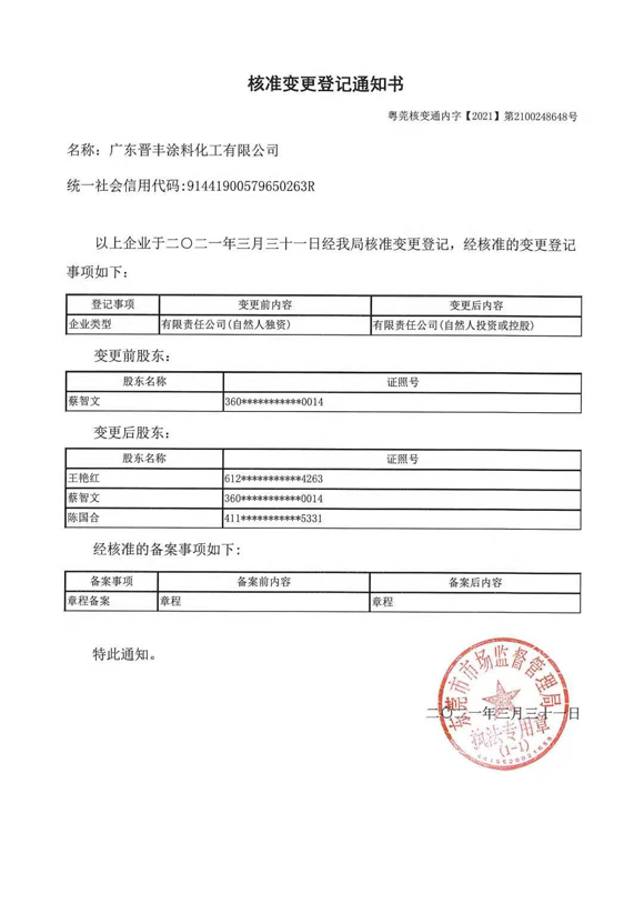 營(yíng)業(yè)執(zhí)照核準(zhǔn)變更登記通知書